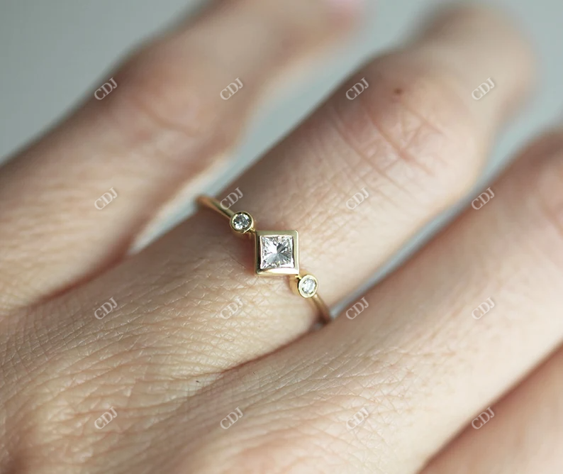 Three Stone Princess Cut Moissanite Solitaire Engagement Ring customdiamjewel