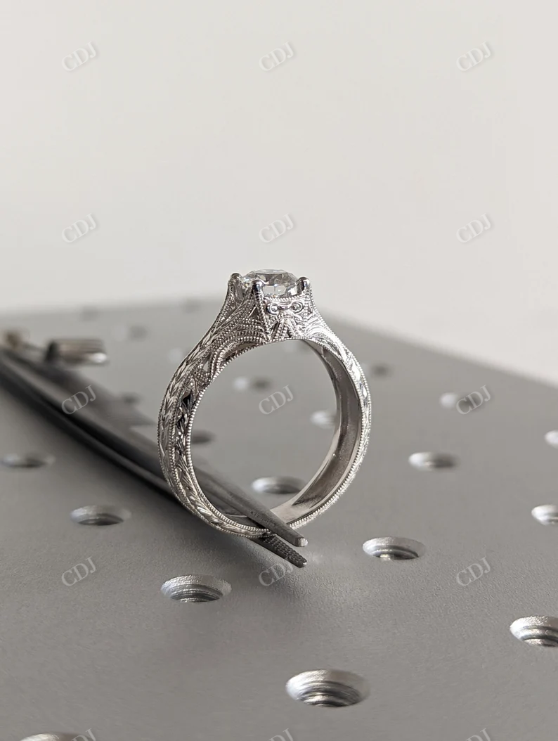 Vintage Moissanite 14k White Gold Engagement Ring customdiamjewel