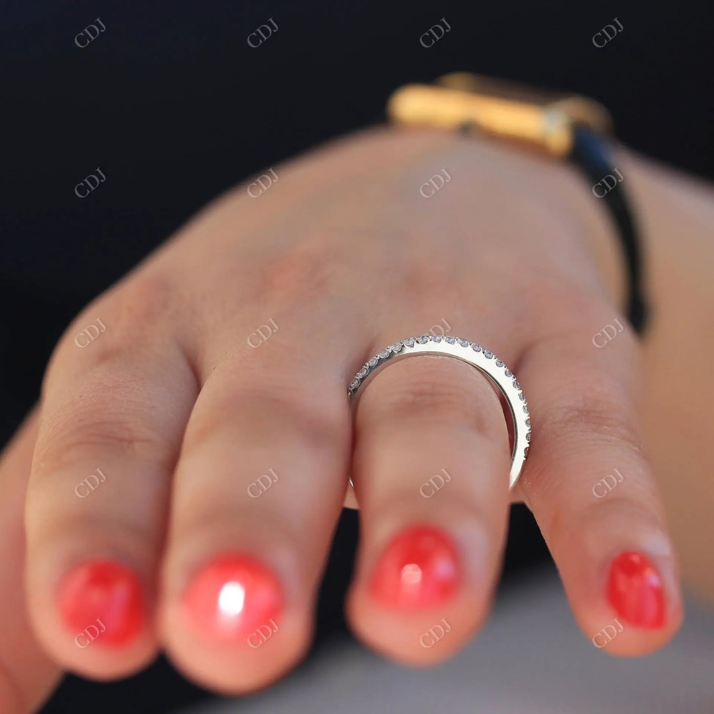 Round Half Eternity White Gold Moissanite Women's Wedding Band customdiamjewel
