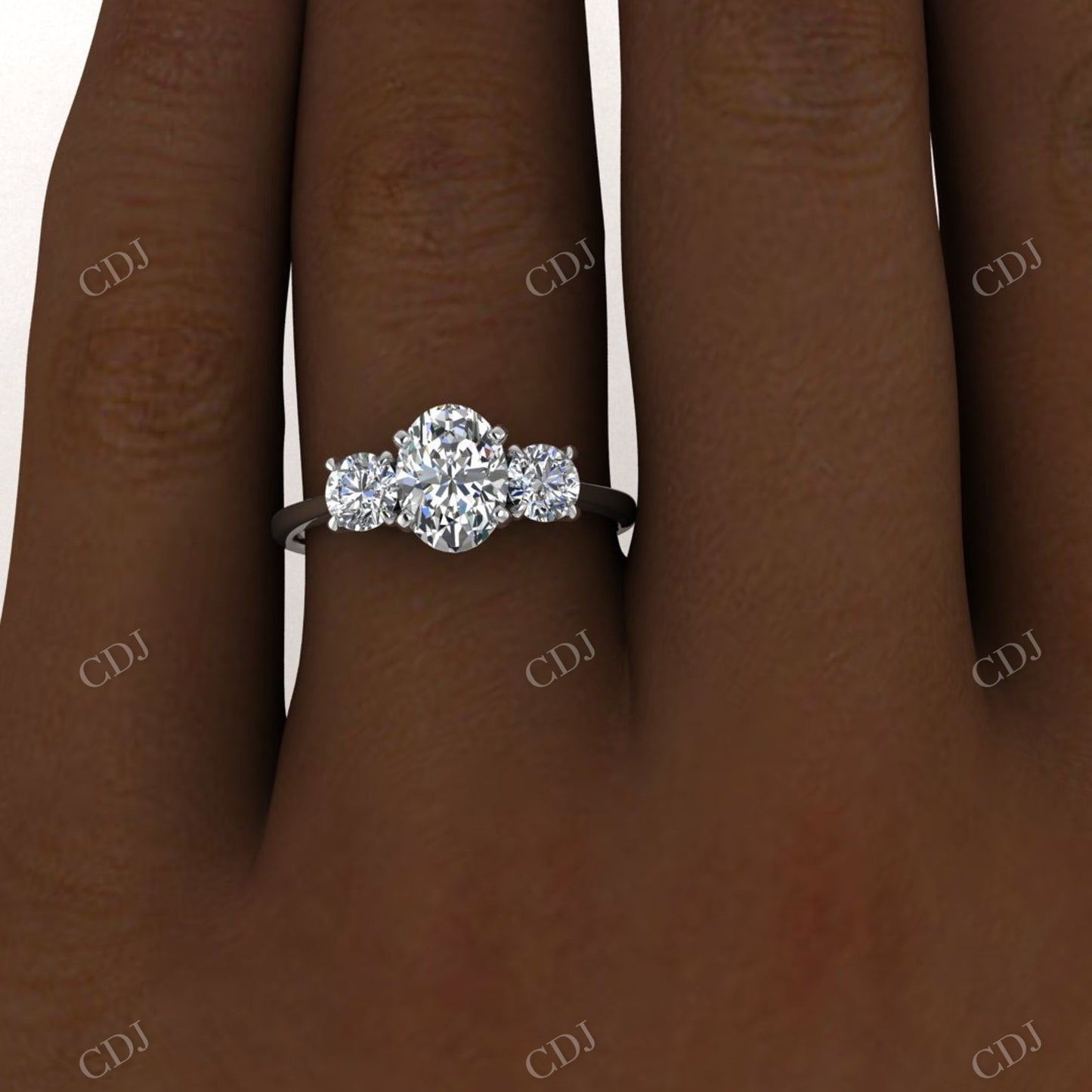 Thin Band Three Stone White Gold Oval Moissanite Ring customdiamjewel
