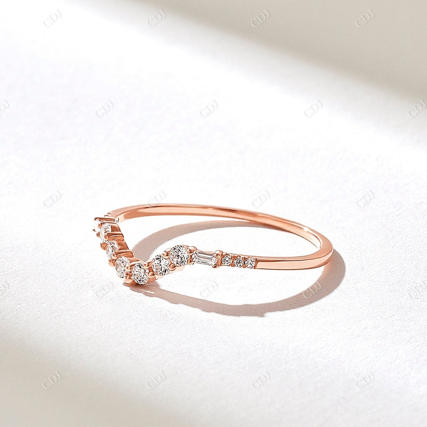 Real Diamond 0.20CTW Baguette Round Curved Wedding Band customdiamjewel 10KT Rose Gold VVS-EF