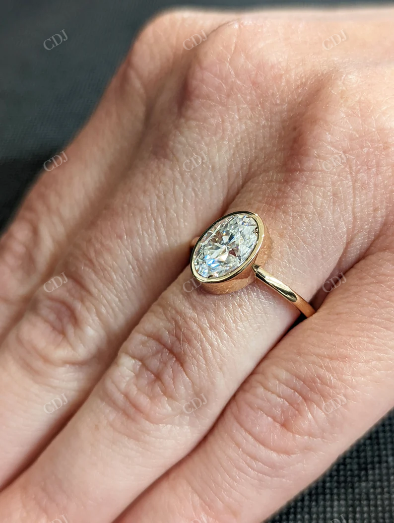 Colorless Oval Moissanite Bezel Set Engagement Ring customdiamjewel