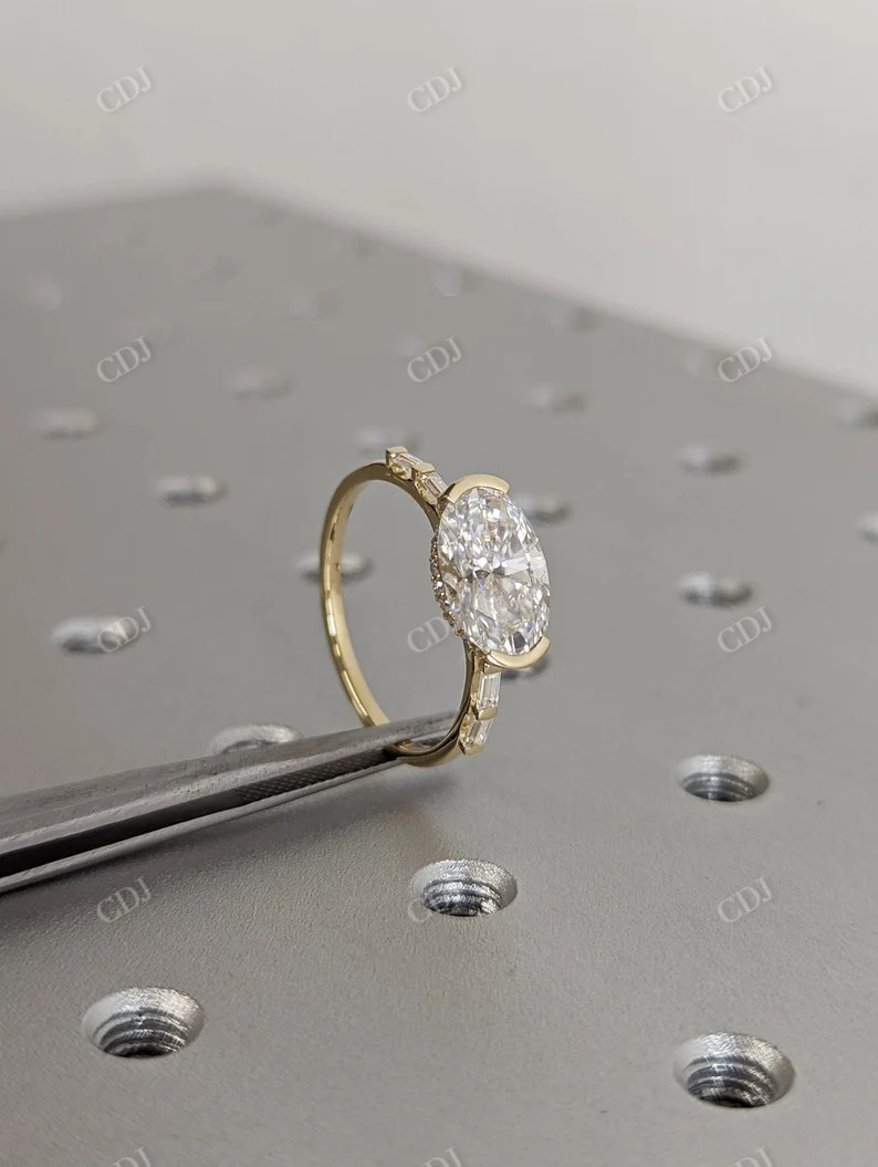 Crushed Ice Oval Cut Moissanite Engagement Ring Hidden Halo Ring customdiamjewel