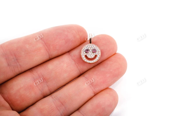 Unique CDJ 0.40CTW Ruby Eyes Smiley Face Pendant customdiamjewel