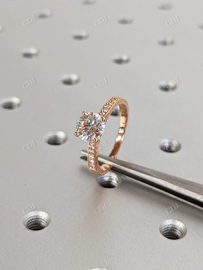 Vintage Moissanite Ring 14k gold Hand Engraved Ring customdiamjewel