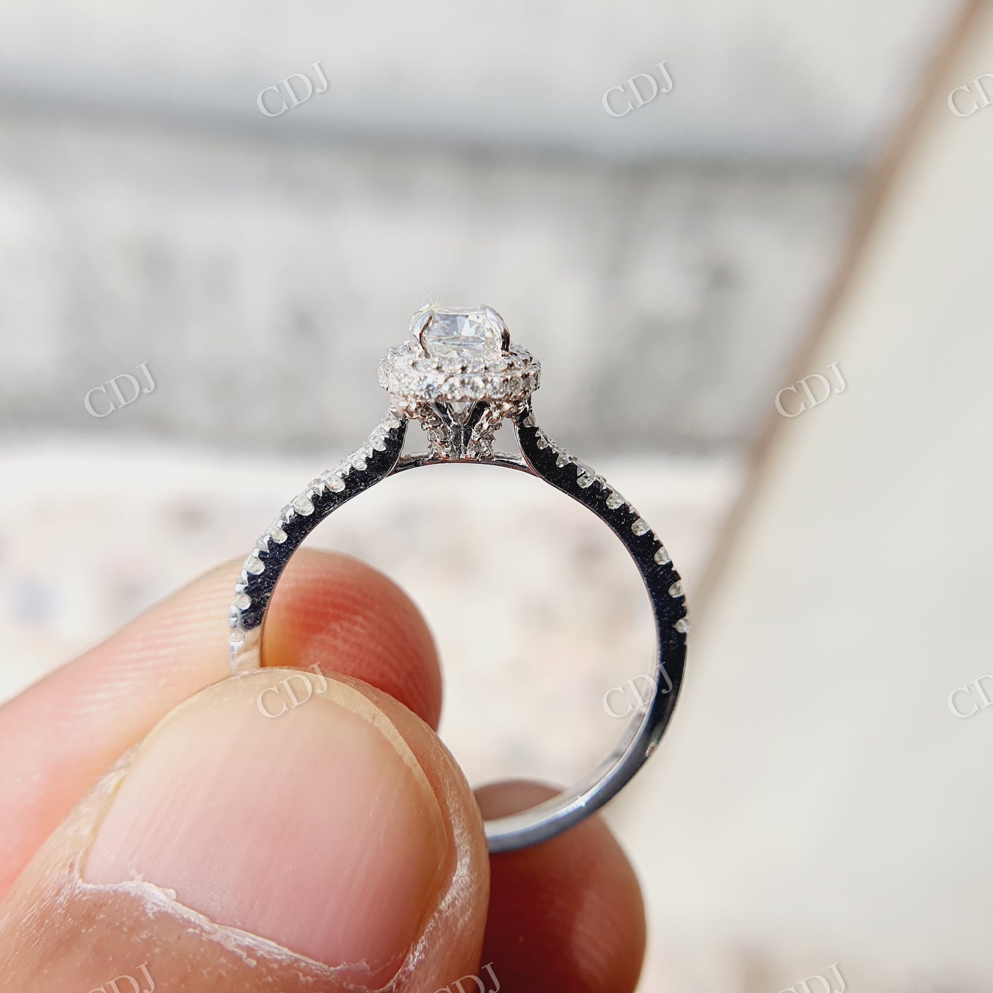 Halo Moissanite Split Shank Engagement Ring customdiamjewel