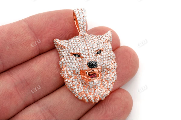 14K Yellow gold 4.75CTW Wolf Head Pendant customdiamjewel