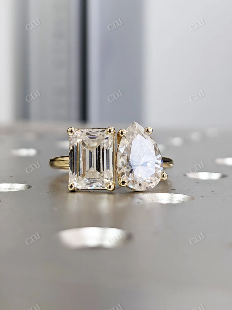 Toi Et Moi Colorless Moissanite Wedding Ring, Solid Gold Ring customdiamjewel