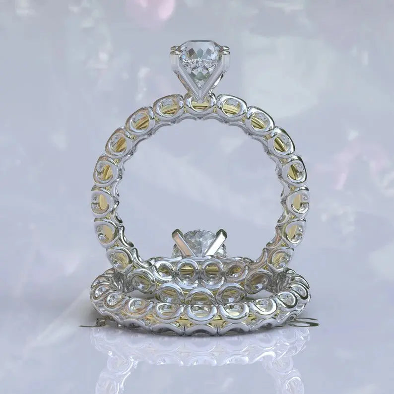 Two Tone Portuguese Cut Colorless Moissanite Ring customdiamjewel