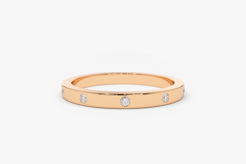 0.12CTW Natural Diamond Minimalist Wide Wedding Band customdiamjewel 10KT Rose Gold VVS-EF