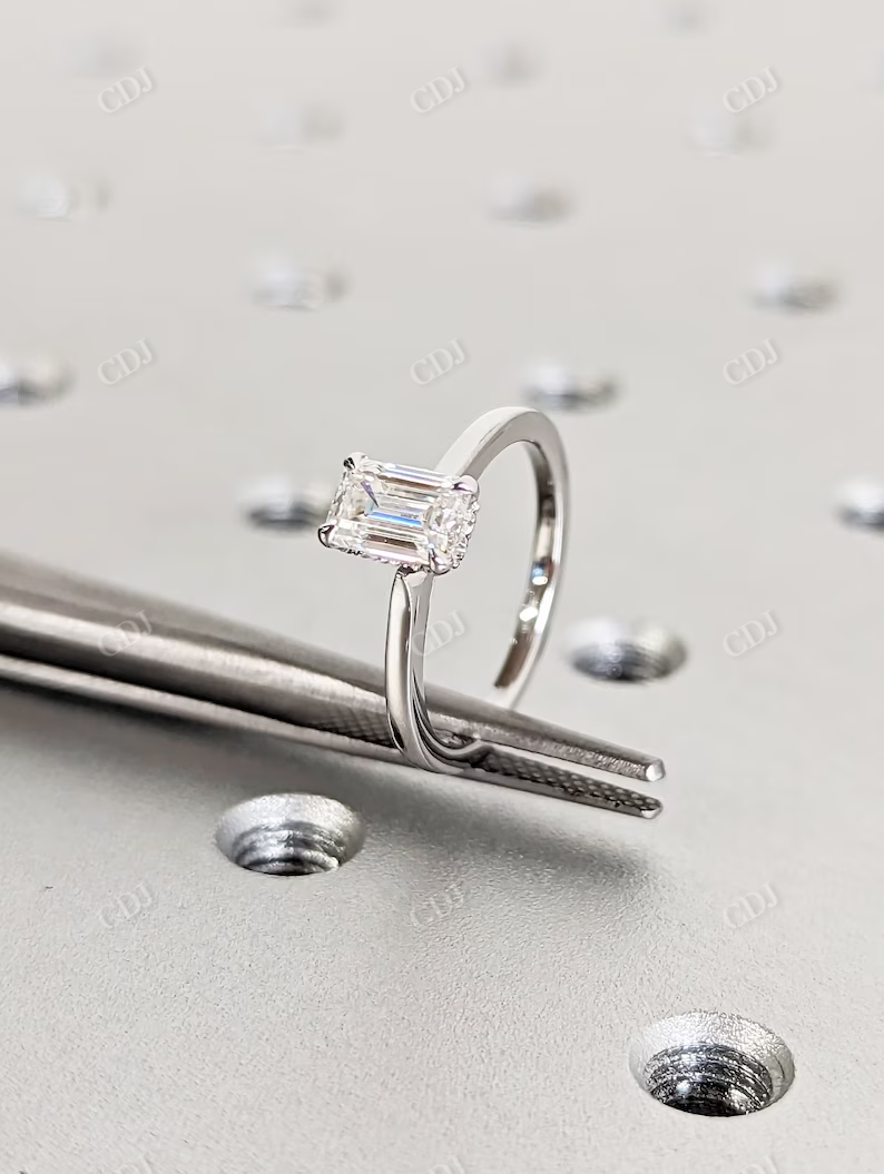 Handmade Custom Emerald Cut Moissanite Engagement Ring customdiamjewel
