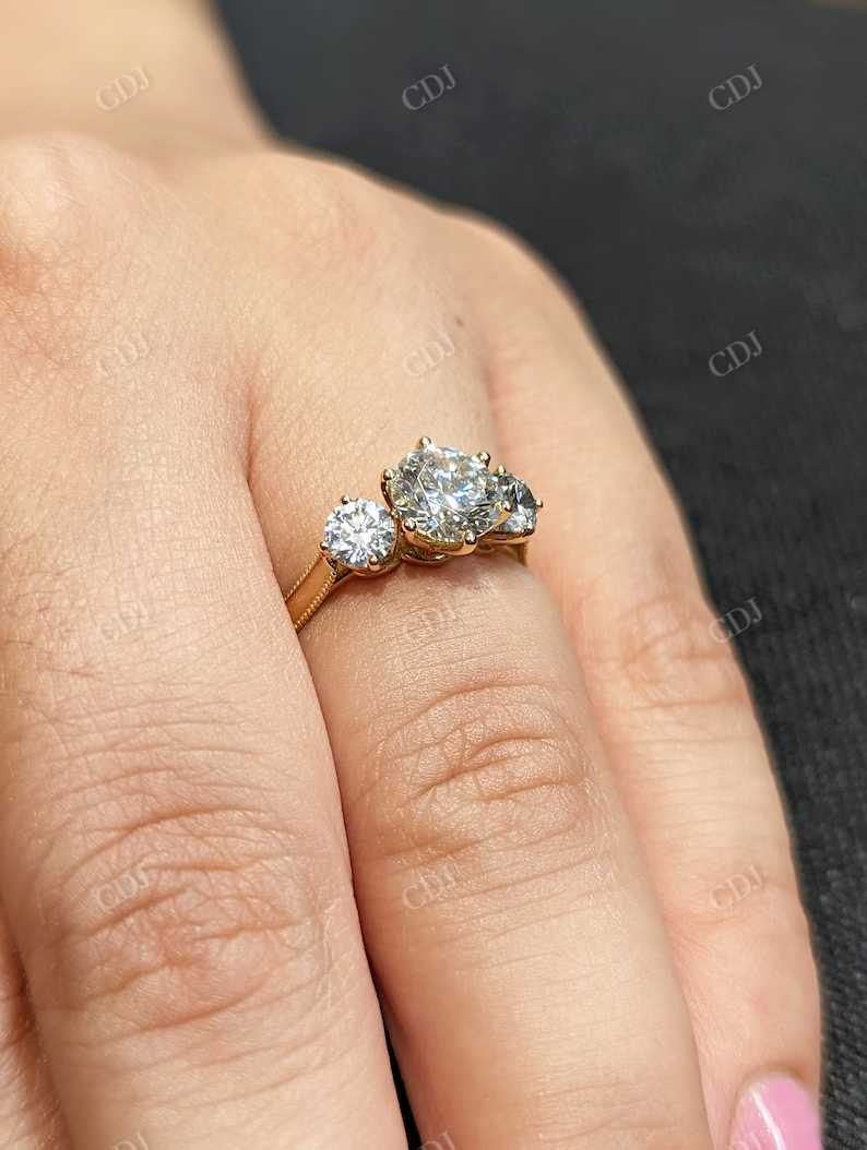 White Gold Three Stone Moissanite Engagement Ring customdiamjewel