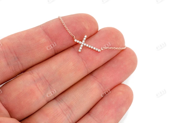 0.10CTW Mini Sideways Cross Necklace Pendant customdiamjewel