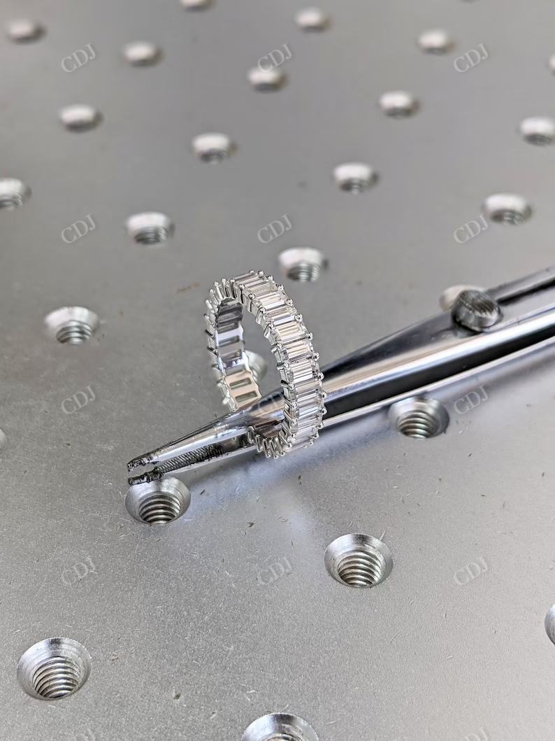Petite Emerald Cut Moissanite Simulant Eternity Band customdiamjewel