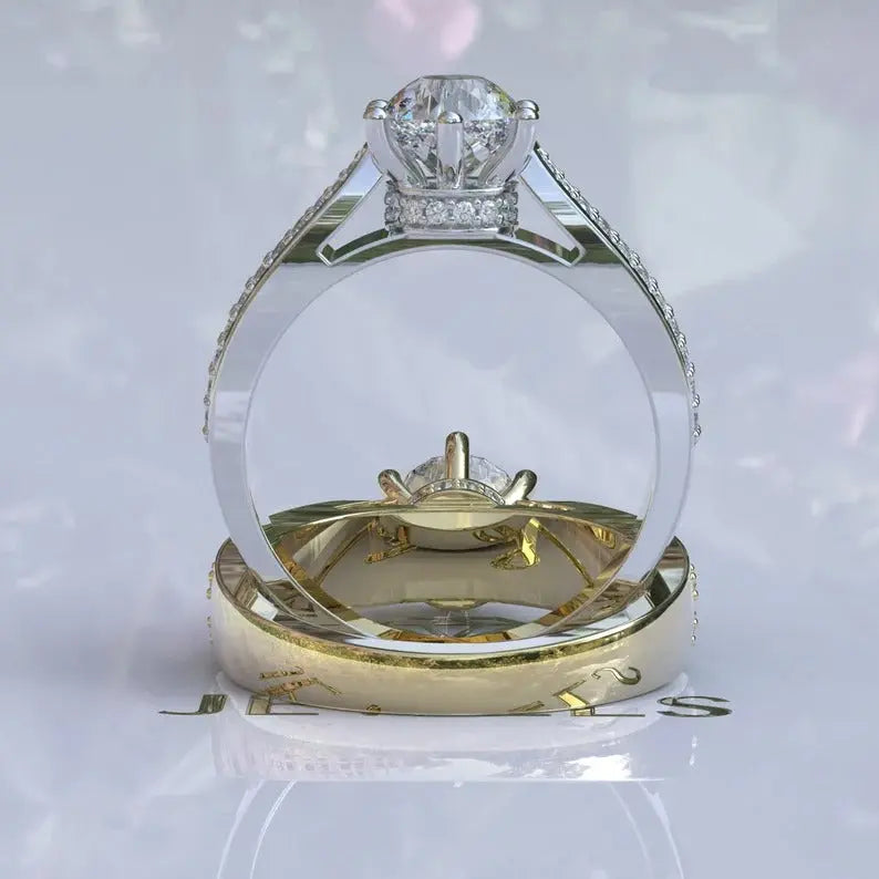 Hidden Halo Portuguese Cut Colorless Moissanite Ring customdiamjewel