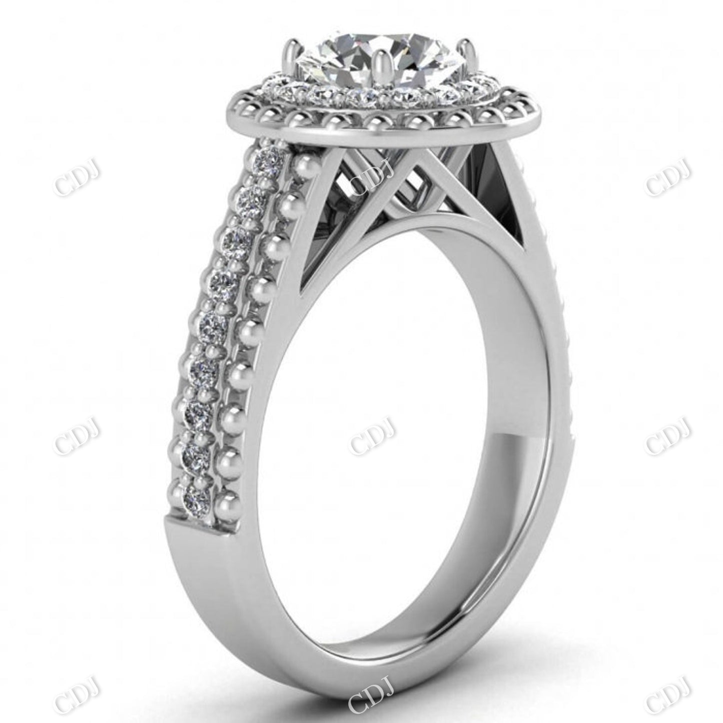 Diamond Halo Micro Pave 14K White Gold Unique Moissanite Ring customdiamjewel