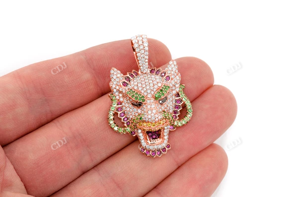 3.75CTW Gold Asian Dragon Pendant customdiamjewel