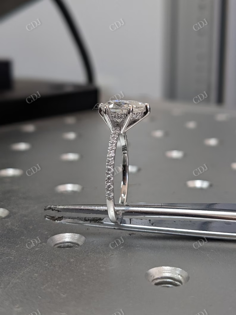 Pear Cut Moissanite Hidden Halo Engagement Ring customdiamjewel