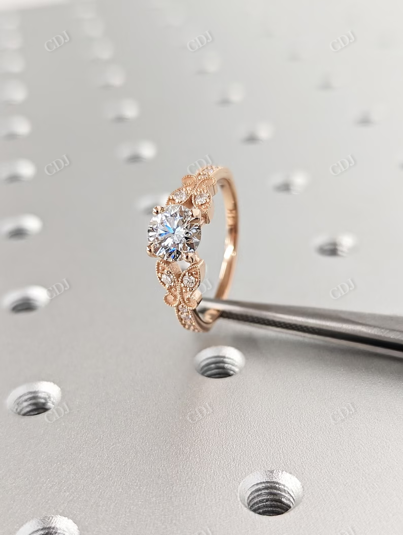 Rose Gold Butterfly Inspired Miligrain Moissanite Wedding Ring customdiamjewel