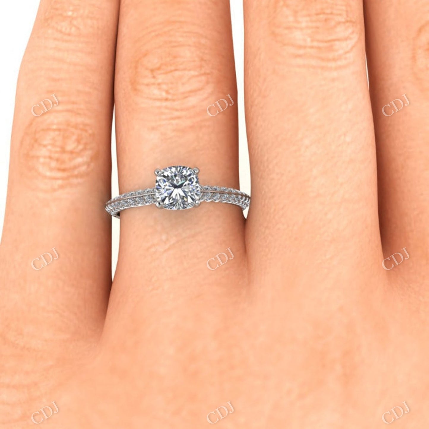 14K White Gold Cushion Cut Moissanite Clustere Engagement Ring customdiamjewel