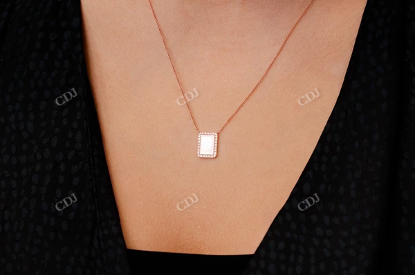 0.15CTW Rectangle Diamond Border Necklace Pendant customdiamjewel