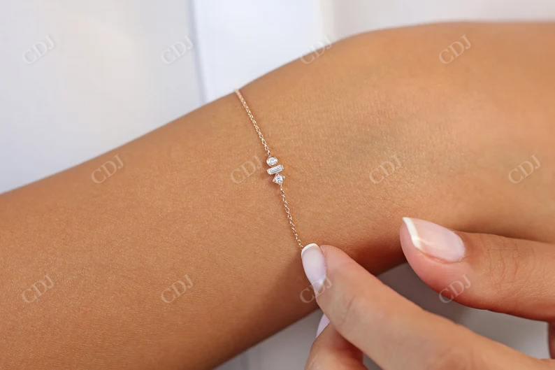 14k Gold Baguette and Round Cut Natural Diamond Bracelet customdiamjewel