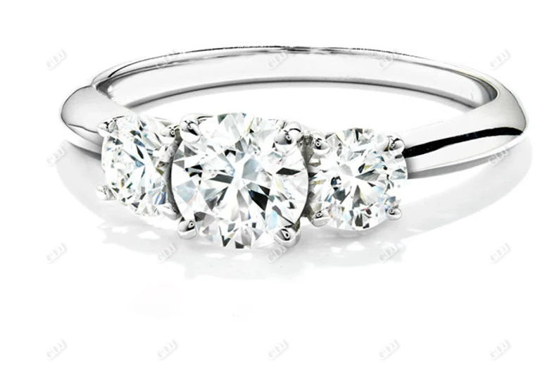 Three Stone Round Cut Moissanite Engagement Ring customdiamjewel