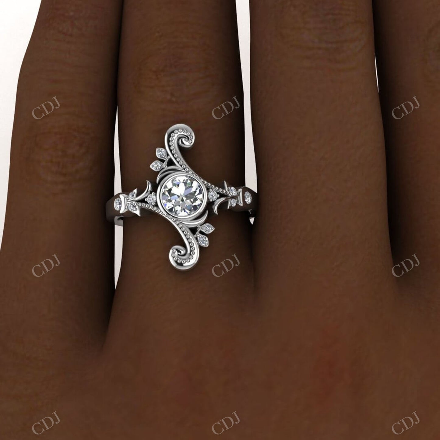Round Cut Moissanite Bezel Set Edwardian Engagement Ring customdiamjewel