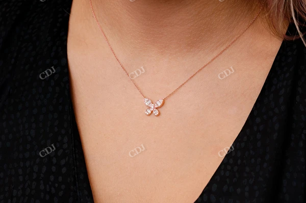 0.33CTW Butterfly Baguette Necklace Pendant customdiamjewel