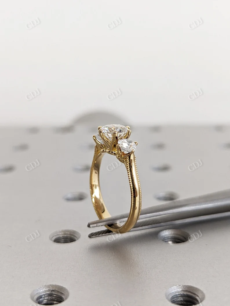 Yellow Gold Three Stone Moissanite Engagement Ring customdiamjewel