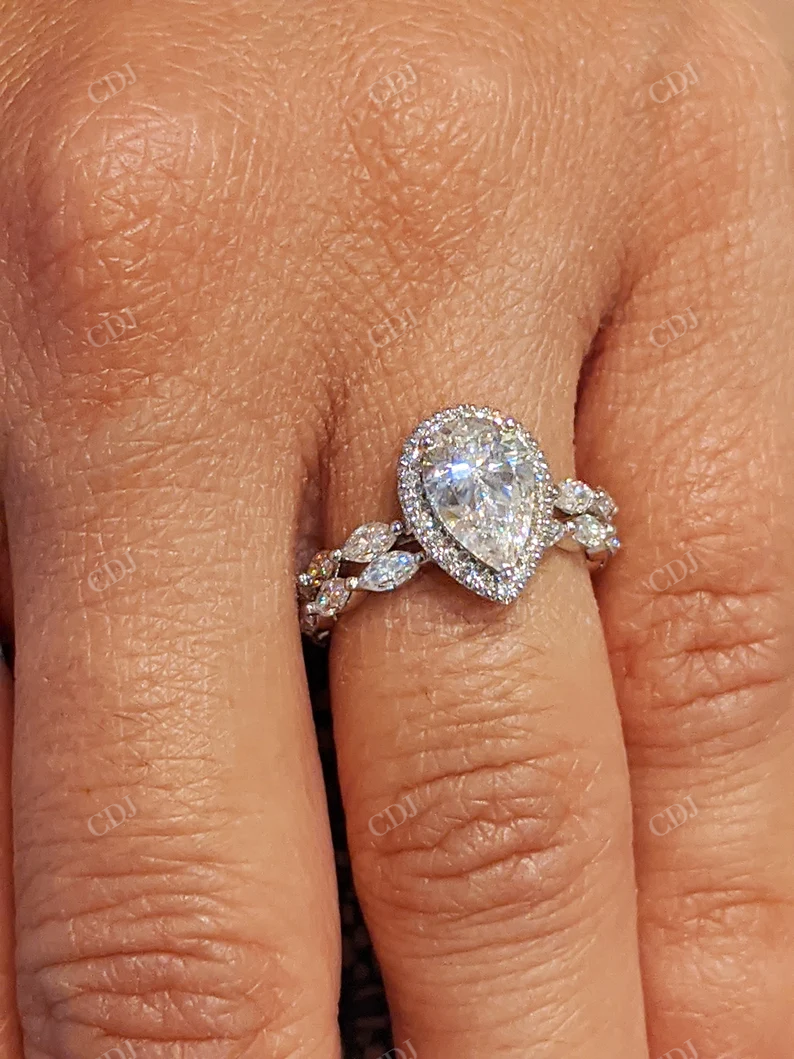 Unique Pear Cut Moissanite Engagement Ring Marquise Cluster Diamond Ring customdiamjewel