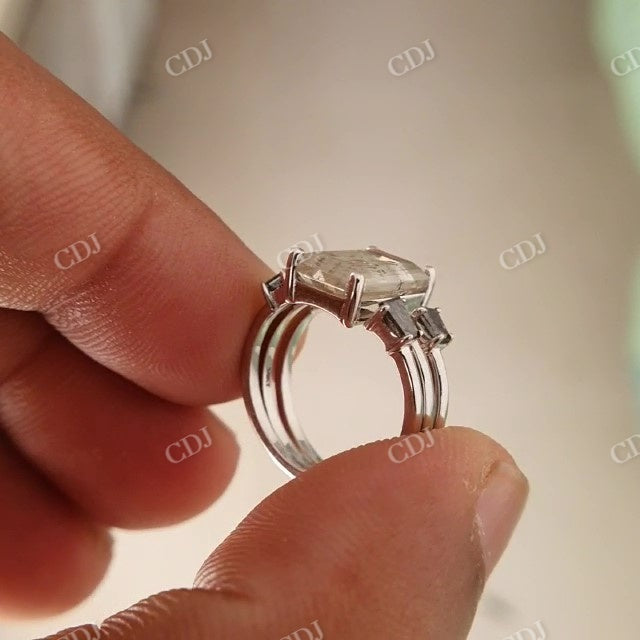 12x7x3MM Emerald & Baguette Salt And Pepper Bridal Ring Set customdiamjewel