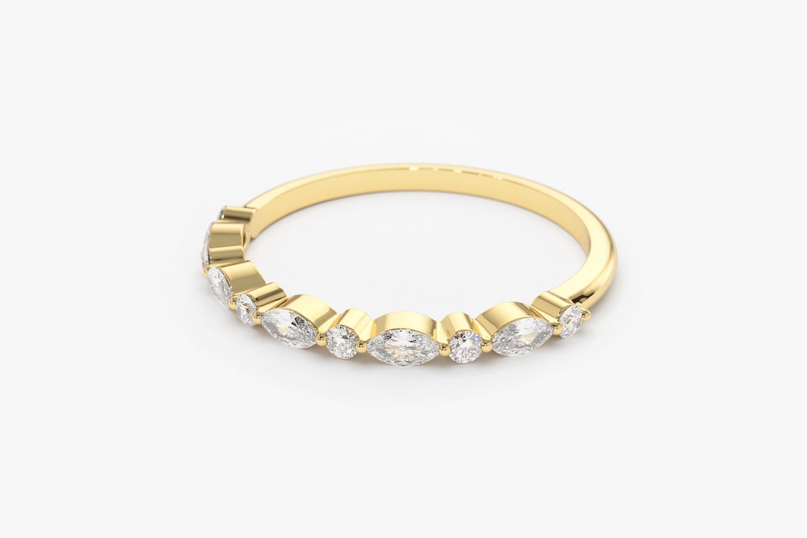 0.28CTW Marquise And Round Cut Natural Diamond Eternity Wedding Band customdiamjewel