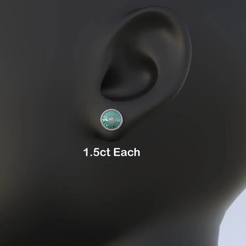 Portuguese Cut Cyan Blue Moissanite Stud Earrings customdiamjewel