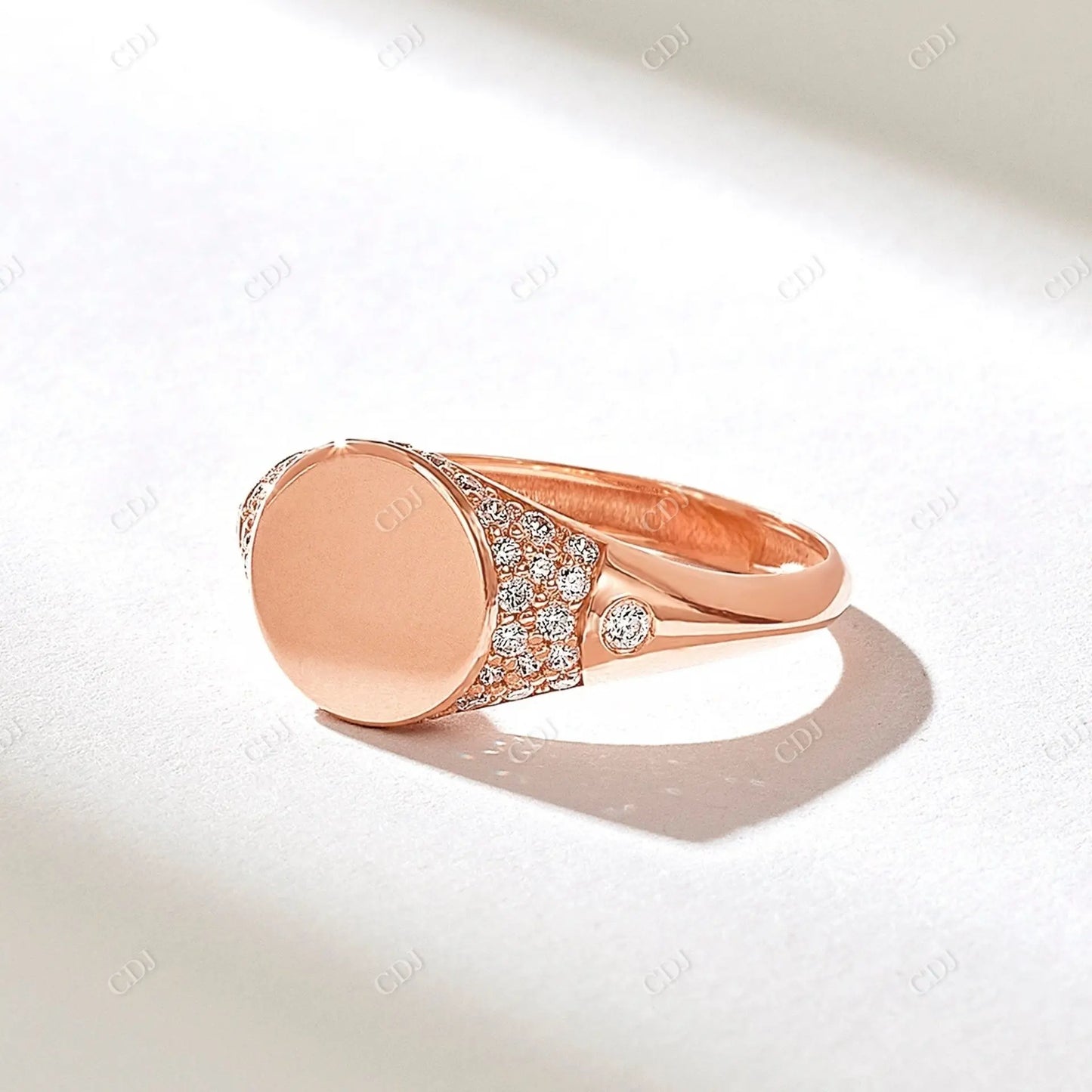0.44CTW Round Lab Grown Pave Diamond Signet Ring customdiamjewel 10KT Rose Gold VVS-EF
