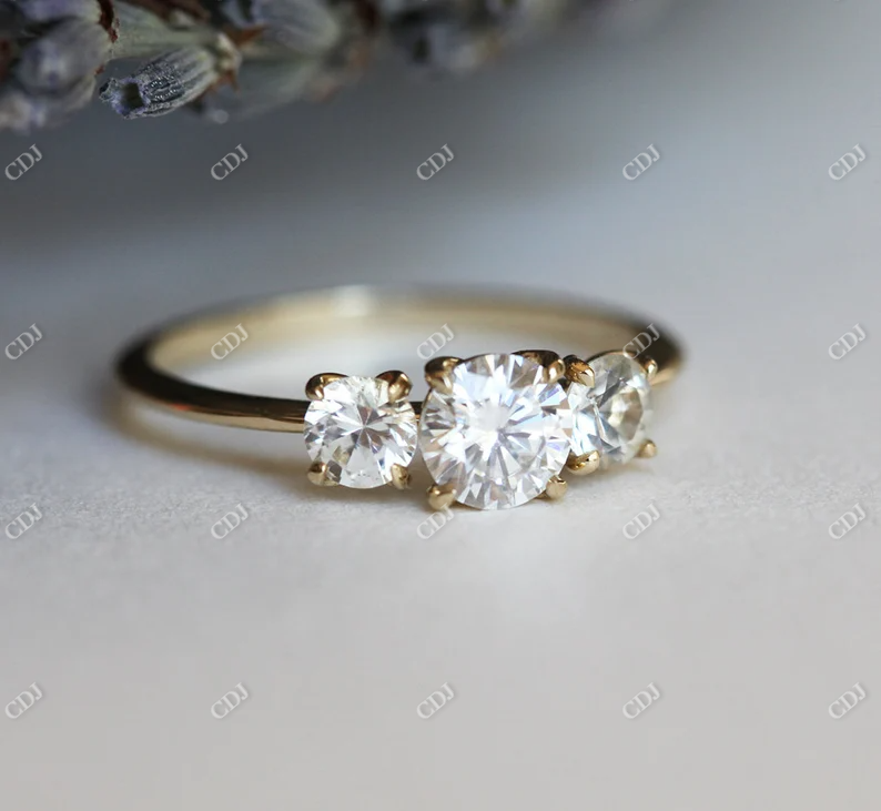 0.82ctw Round Cut Moissanite Three Stone Ring customdiamjewel