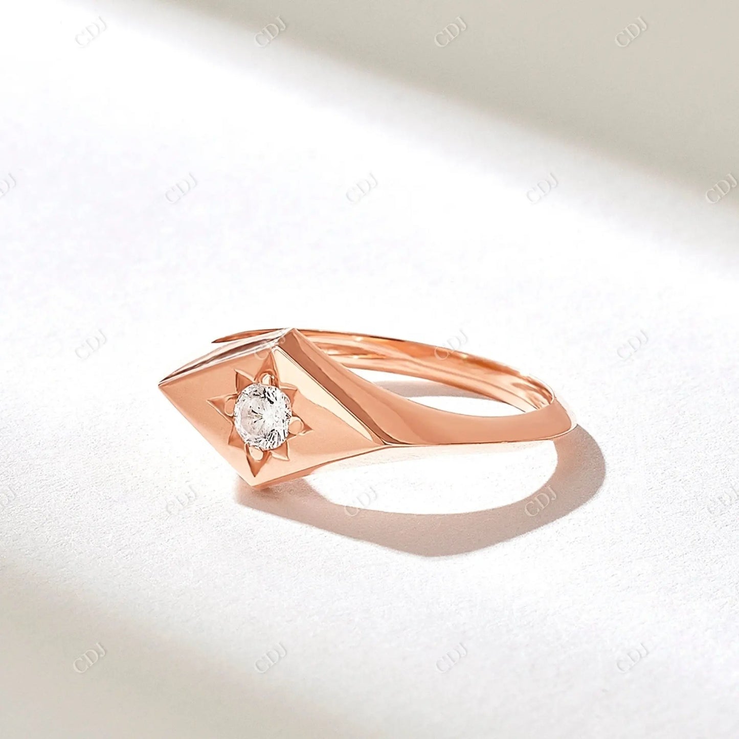 0.12CT Round Cut Lab Grown Diamond NorthStar Signet Ring customdiamjewel 10KT Rose Gold VVS-EF