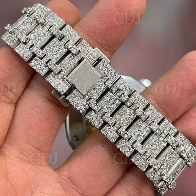 Custom Round Moissanite Stainless Steel Wrist Watch customdiamjewel