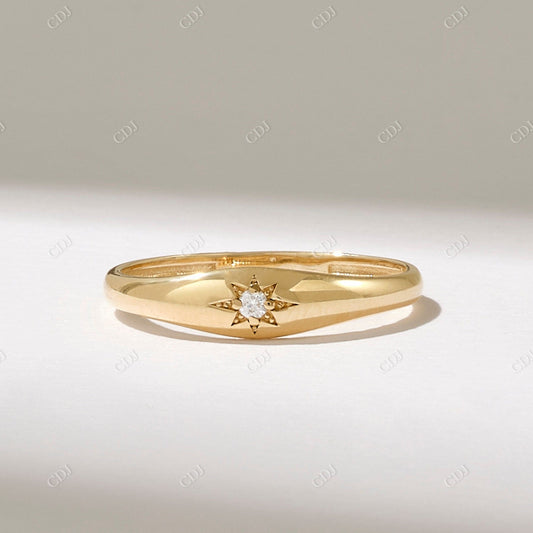 0.02CT  Real Diamond Iconic Star Signet Ring  customdiamjewel 10KT Yellow Gold VVS-EF