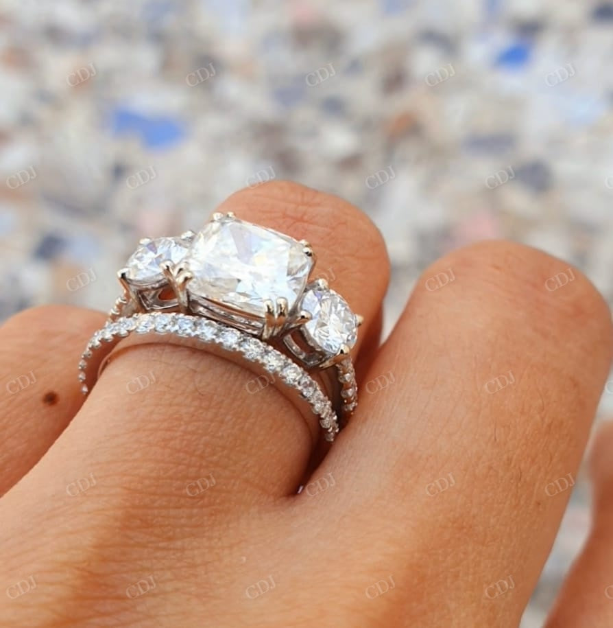 Cushion Cut Moissanite Three Stone Engagement Ring Full Eternity Weeding Band customdiamjewel