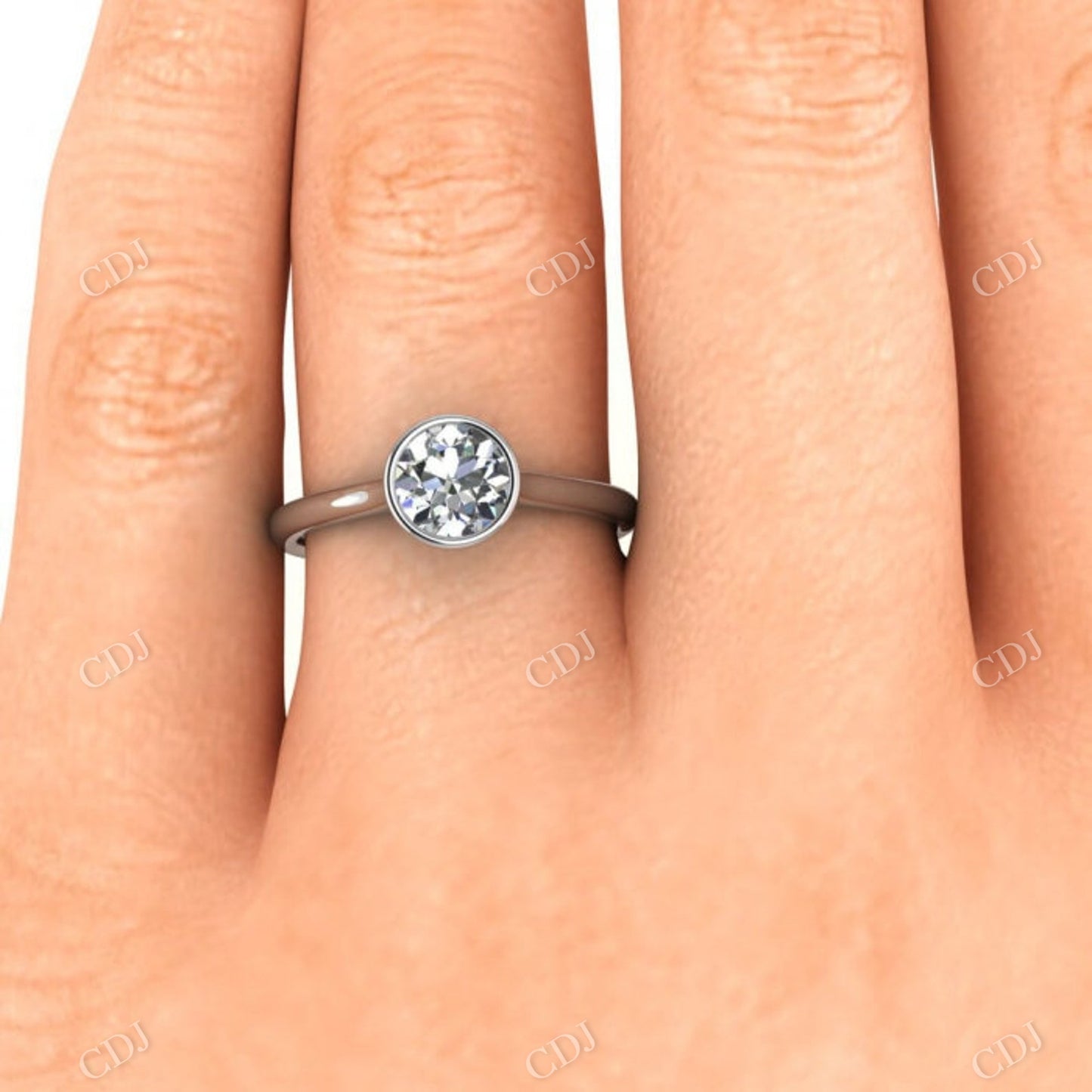 Antique Cut Moissanite White Gold Bezel Setting Solitaire Ring customdiamjewel