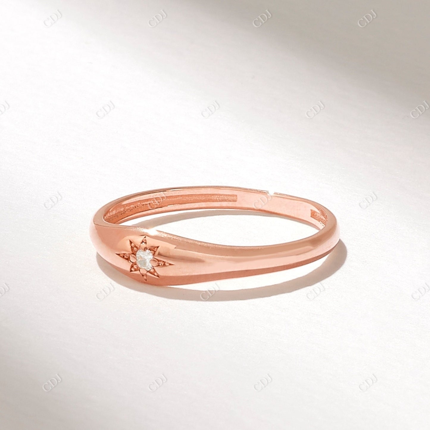 0.02CT Real Diamond Iconic Star Signet Ring customdiamjewel 10KT Rose Gold VVS-EF