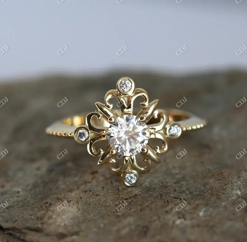 Vintage Round Cut Moissanite Engagement Ring customdiamjewel