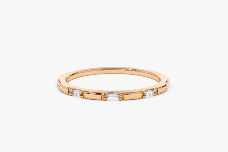 0.15CTW East West Baguette Cut Natural Diamond Minimalist Band customdiamjewel 10KT Rose Gold VVS-EF