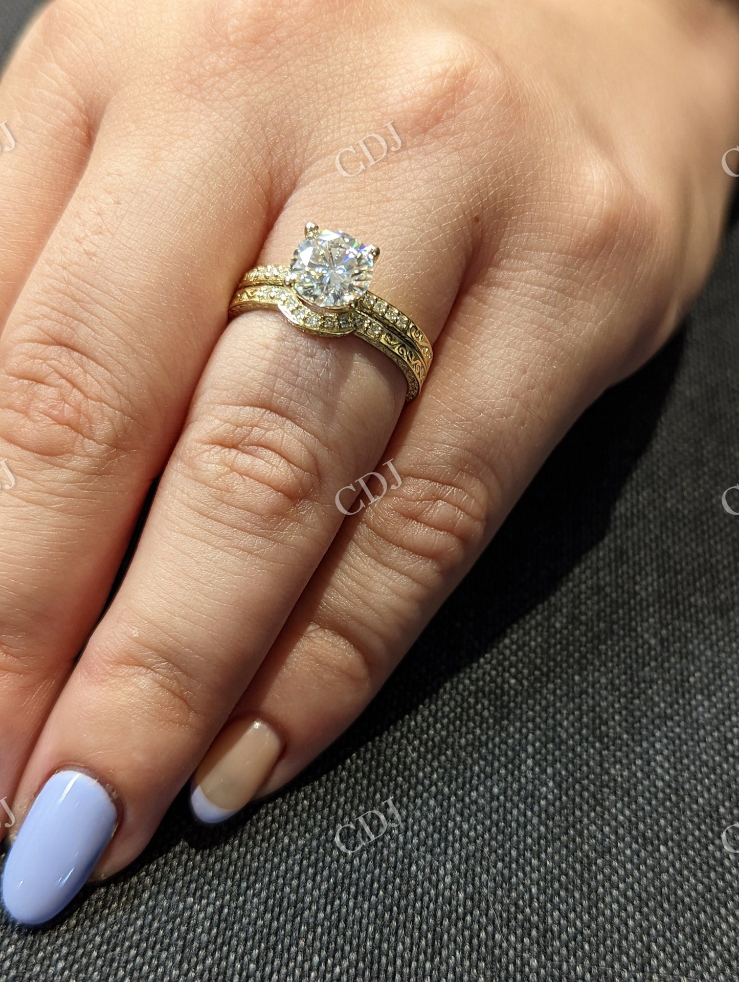 Vintage Round White Gold Micro Pave Engraved Moissanite Engagement Ring customdiamjewel