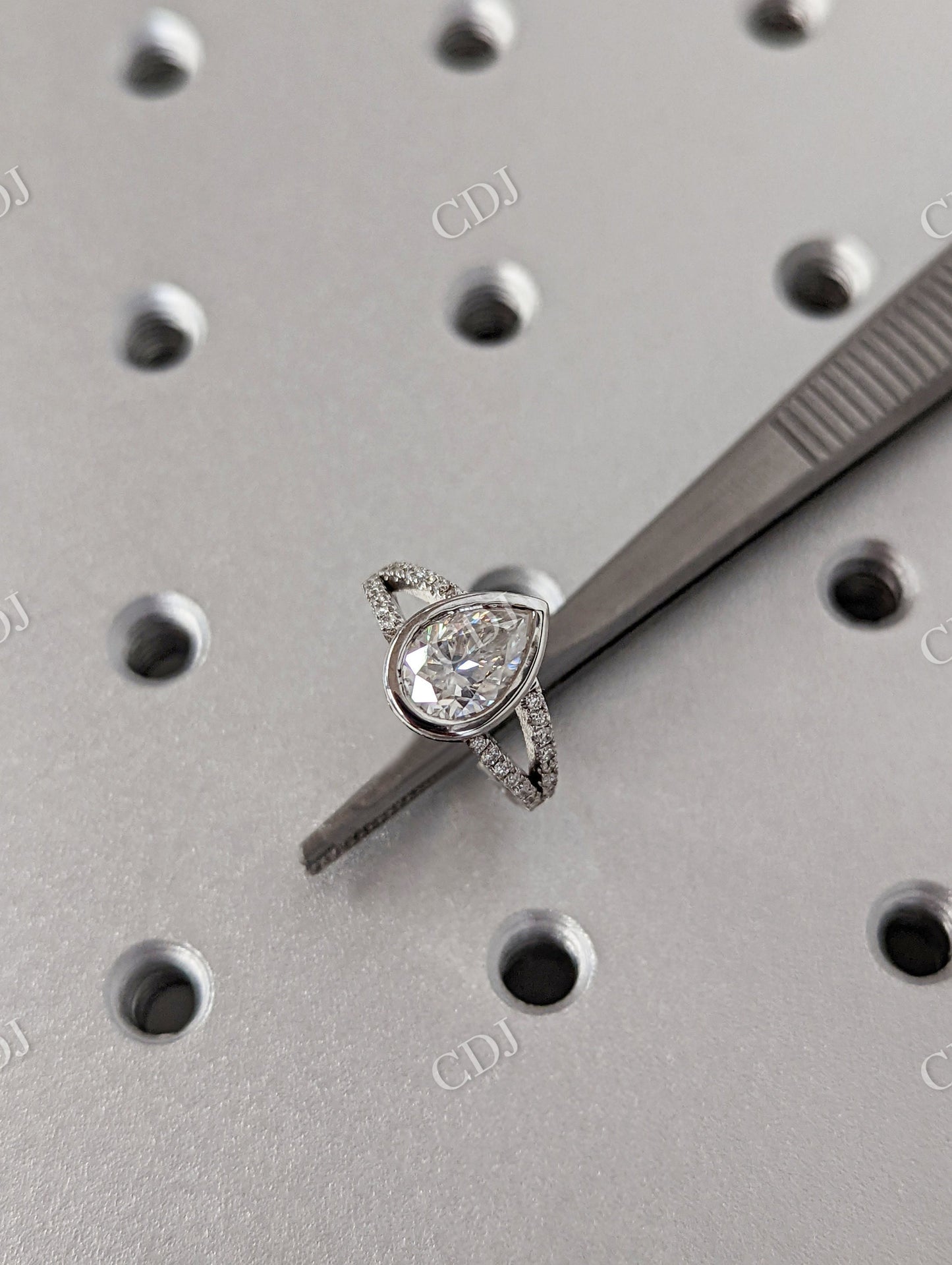 White Gold Split Shank Pear Moissanite Engagement Ring customdiamjewel