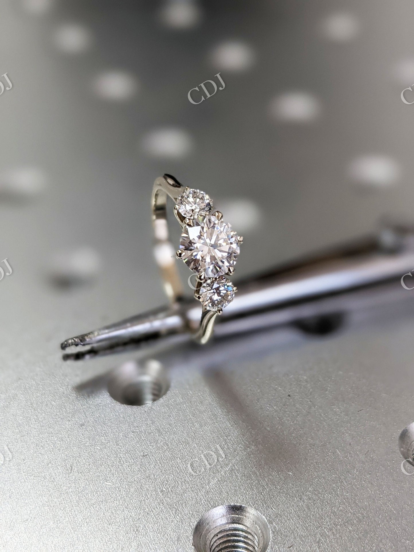 White Gold Three Stone Moissanite Engagement Ring customdiamjewel