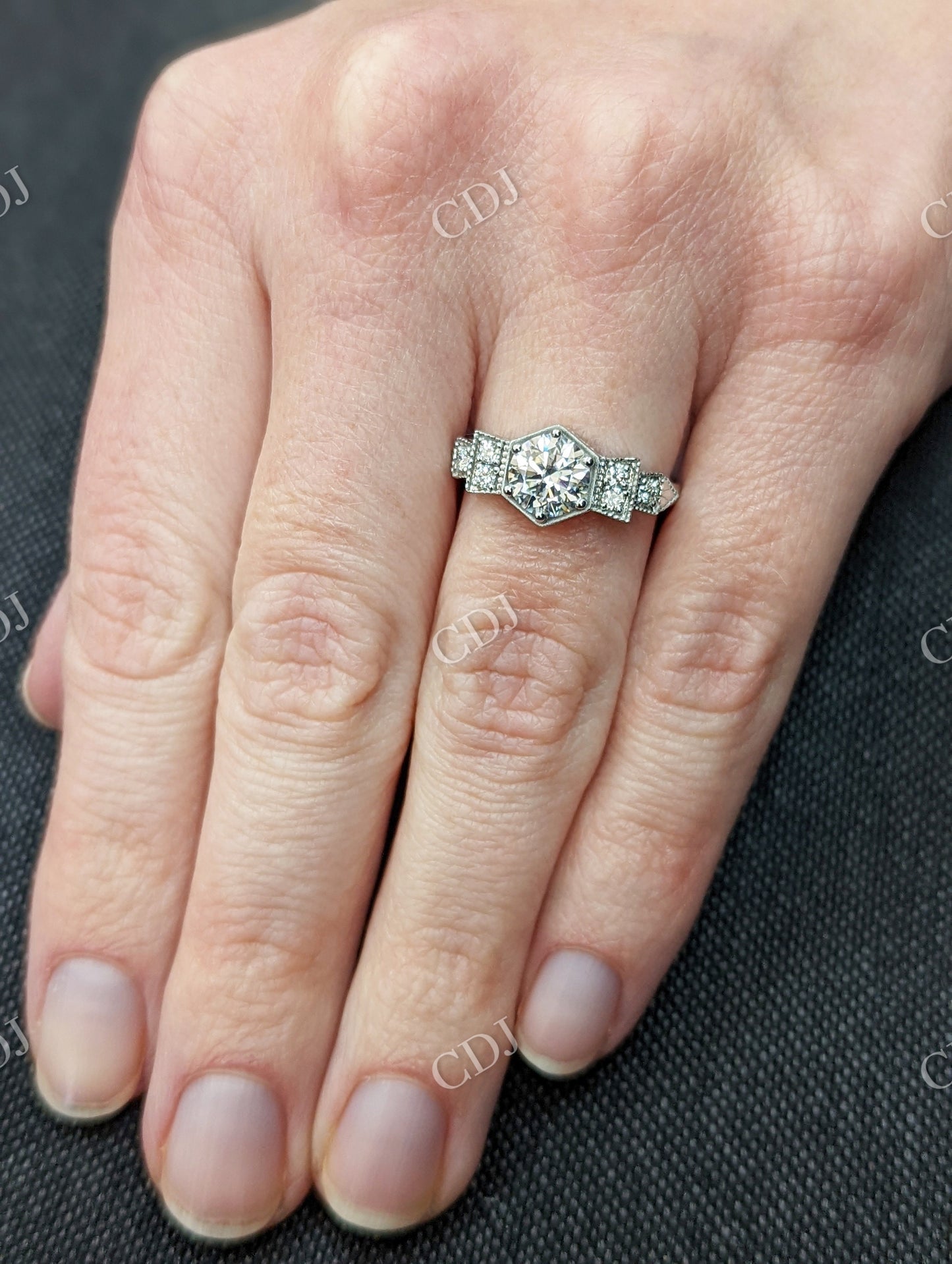Vintage Art Deco White Gold Moissanite Wedding Ring customdiamjewel