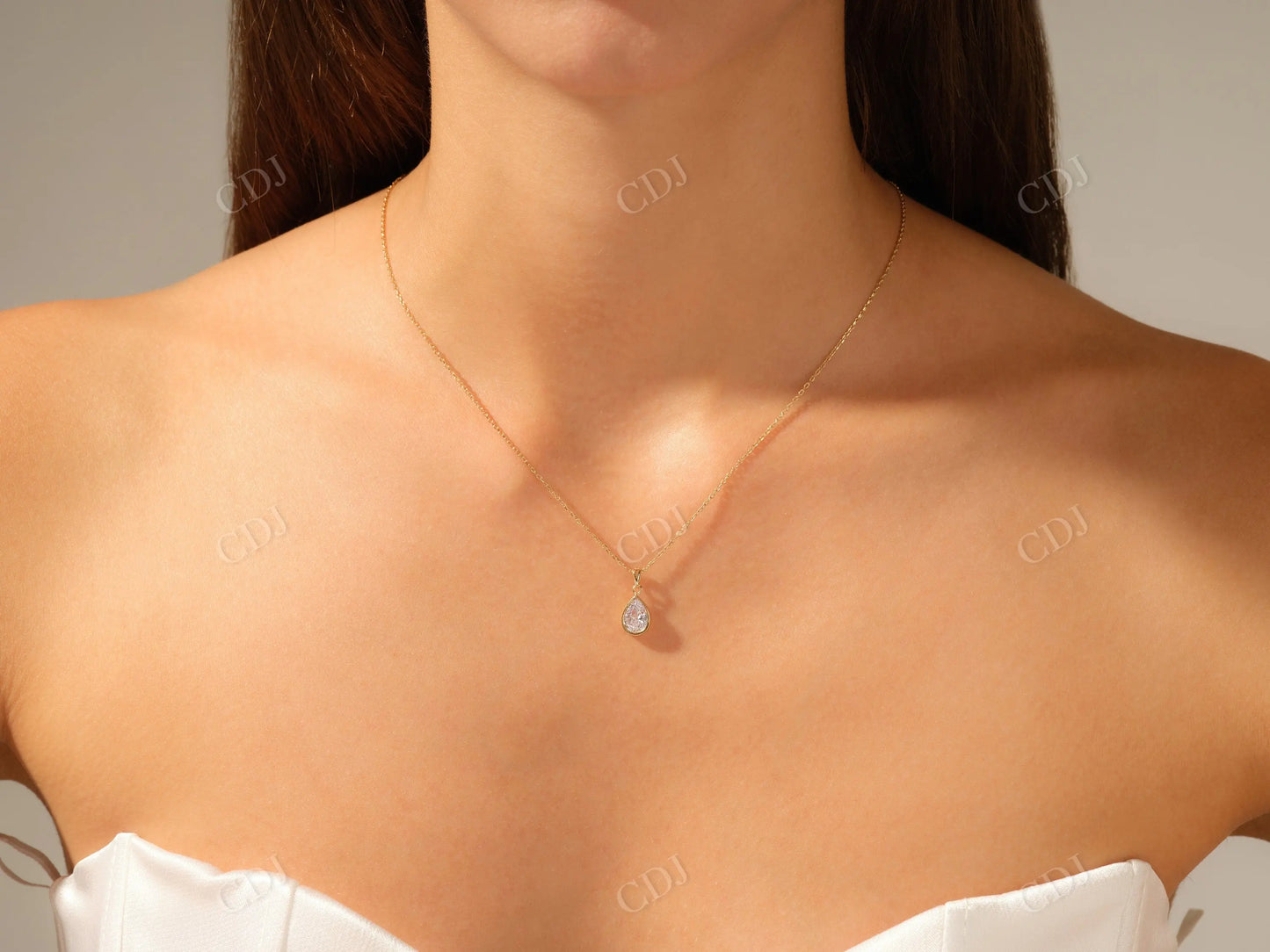 1CT Pear Cut Moissanite Solitaire Bezel Set Necklace customdiamjewel