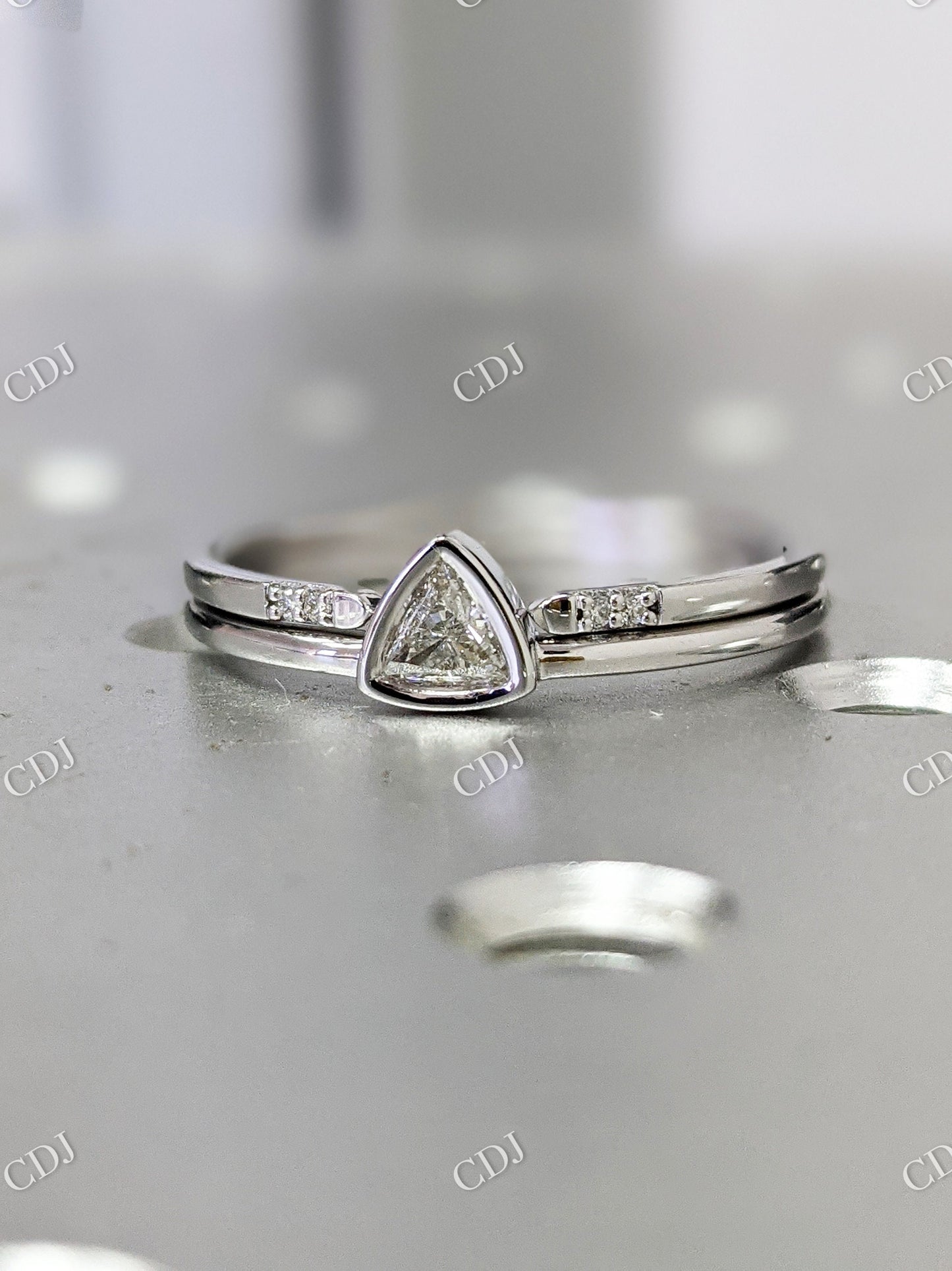 Trillion Cut Moissanite Bezel Set Minimalist Stackable Ring Set customdiamjewel